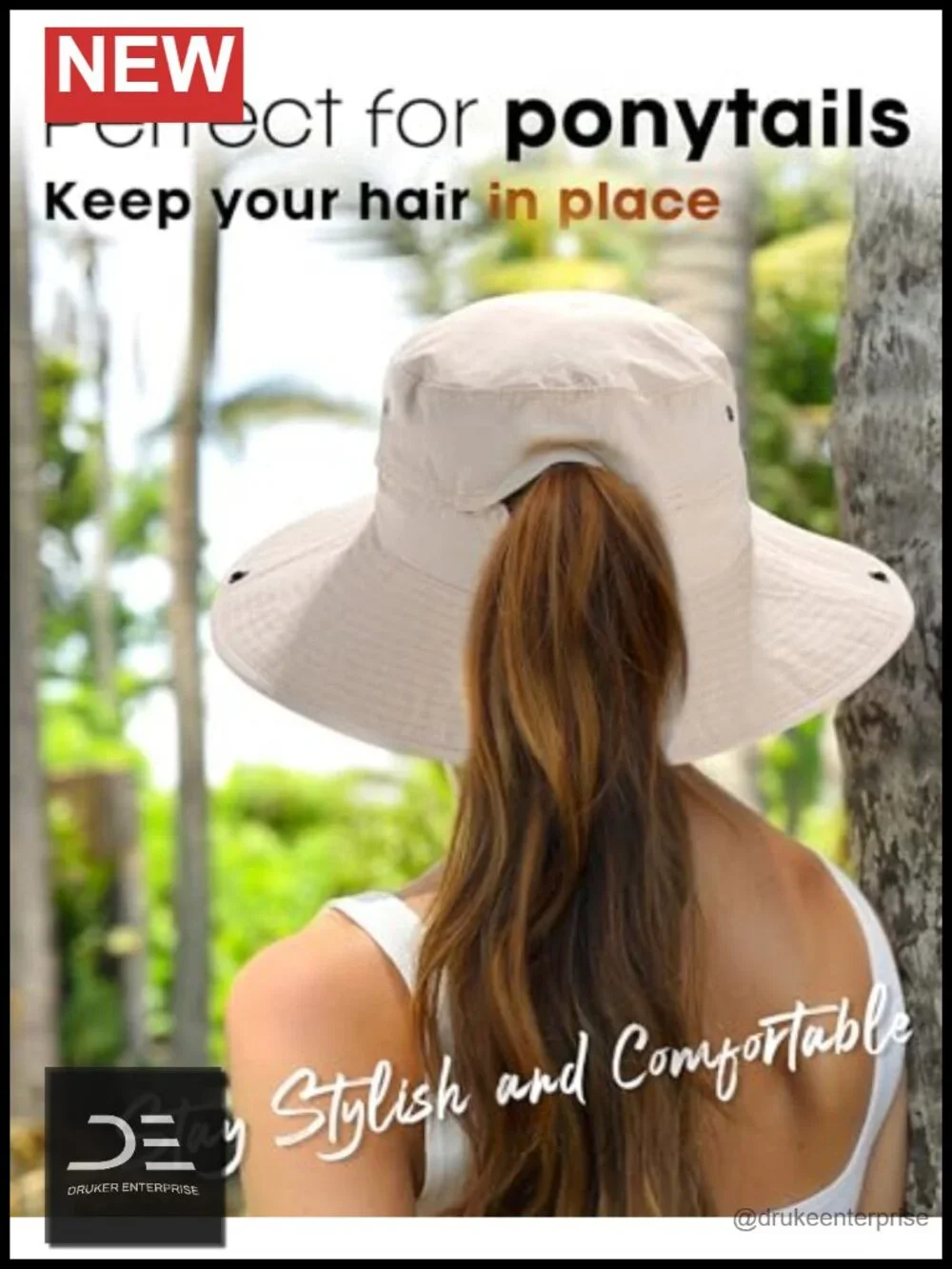 Ponytail Wide Brim Sun Hat UV Protection Packable Cowboy Style